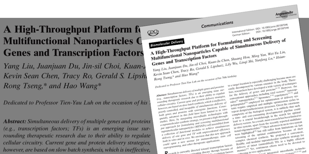 A High‐Throughput Platform for Formulating and Screening Multifunctional Nanoparticles Capable of Simultaneous Delivery of Genes and Transcription Factors