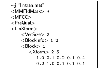 \framebox[70mm]{
\begin{minipage}{70mm}
\begin{program}
\mbox{$\sim$\textsf{j ...
...0 0.1 0.2 0.1 0.4\\
\> \> \> 0.2 1.0 0.1 0.1 0.1
\end{program} \end{minipage} }