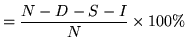 $\displaystyle = \frac{N-D-S-I}{N} \times 100\%$